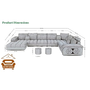Brown Maple U-Shape Sectional Sofa Set for