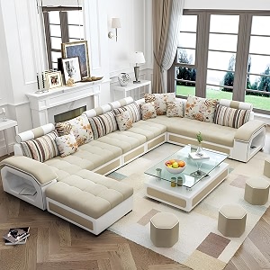 Brown Maple U-Shape Sectional Sofa Set for