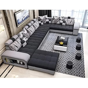 Brown Maple U-Shape Sectional Sofa Set for