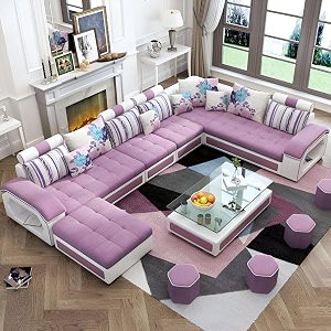 Brown Maple U-Shape Sectional Sofa Set for