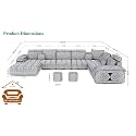 Brown Maple U-Shape Sectional Sofa Set for