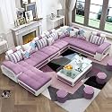 Brown Maple U-Shape Sectional Sofa Set for