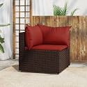 Brown PE Rattan Patio Corner Sofa with Cushions and Pillows, Modular Outdoor Furniture Set for Garden and Balcony, Weather-Resistant Lounge Seating, 24.8" x 24.8" x 22.6"