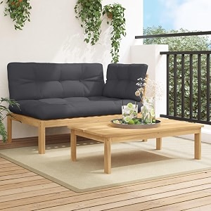 2-Piece Acacia Wood Outdoor Sectional Anthracite Modular