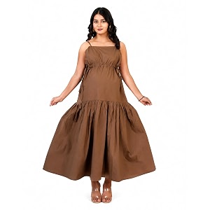 Brown Strappy Maxi Dress Tiered Flared Silhouette