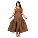 Brown Strappy Maxi Dress Tiered Flared Silhouette