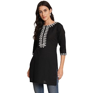 Brownverse Pure Cotton Embroidered Women Short Kurti