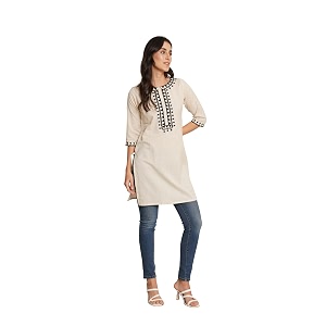 Brownverse Pure Cotton Embroidered Women Short Kurti
