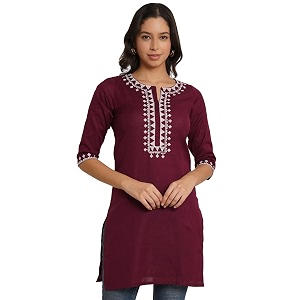 Brownverse Pure Cotton Embroidered Women Short Kurti