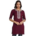 Brownverse Pure Cotton Embroidered Women Short Kurti