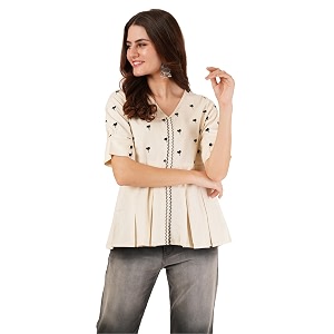 Brownverse Pure Cotton Womens Embroidered Top