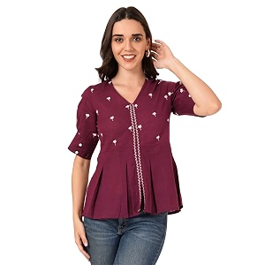 Brownverse Pure Cotton Womens Embroidered Top