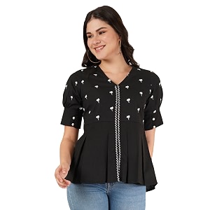 Brownverse Pure Cotton Womens Embroidered Top