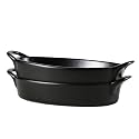 Bruntmor 10" x 6" Oval Ceramic Deep Dish Pie Pan Set of 2, Cute Ceramic Pie Pan, Au Gratin Baking Dishes For Oven, Ceramic Pie Baking Dish for Dinner - Black