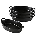 Bruntmor 8" x 5" Oval Porcelain Ceramic Deep Dish Pie Pan Set of 4, Double Handle Au Gratin Baking Dishes, Oven Safe Roasting Lasagna Pan For kitchen- Black