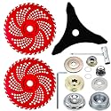 Brush Cutter Blade Set, Carbon Steel 3-Tooth 10" Blade and 2 Carbide Tipped 36-Tooth 9" Blades, with Adapter Kit for Trimmer and Weed Eater (3 pcs)