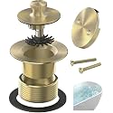 Brushed Gold Bathtub Drain, Hair Catcher and 2-Hole Overflow Faceplate, 11.5/16 UNC, Lift and Turn Bathtub Drain Replacement, Tub Drain Stopper