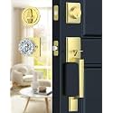 Brushed Gold Front Door Lock Set with Glass Door Knob Modern