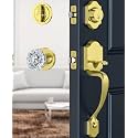 Brushed Gold Front Door Lock Set with Glass Door Knob Classic