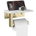 Brushed Gold Toilet Paper Holder with Marble Shelf Tissue Roll Holder