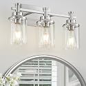 Brushed Nickel 3-Light Vanity Lights with Clear Glass Shade, Modern Bathroom Vanity Light Over Mirror, Kitchen Bedroom Hallway Cabinet Wall Lamp