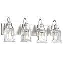 Brushed Nickel Bathroom Light, HWH 4-Light Vanity Lights for Bathroom Vanity Sconce Over Mirror, Wall Mounted Light Fixtures with Bell-Shaped Striped Glass, 5HZG106B-4W BN