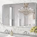 Silver Bathroom Mirror 30x48in, Metal Framed Rounded Rectangle