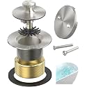 Brushed Nickel Bathtub Drain, Hair Catcher and 2-Hole Overflow Faceplate, 11.5/16 UNC, Lift and Turn Bathtub Drain Replacement, Tub Drain Stopper