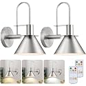 Brushed Nickel Battery Operated Wall Sconce, Wireless Battery Operated Wall Lights, Wall Sconces Set of Two Battery Operated, Remote Battery Wall Sconces for Gallery, Bedroom