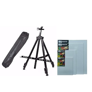 brustro artist39s metal display easel  portable lightweight professional adjustable height ideal for painting indoor amp outdoor with 4 size 100 cotton canvas boards and weatherproof carry bag