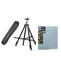 Brustro Artist's Metal Display Easel | Portable, Lightweight, Professional, Adjustable Height, Ideal for Painting Indoor & Outdoor with 4 Size 100% Cotton Canvas Boards and Weatherproof Carry Bag