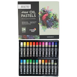 brustro artist oil pastels set of 24 regular  rich and vivid colours ideal for drawing layering shading illustration on paper board and canvas for professional fine art students