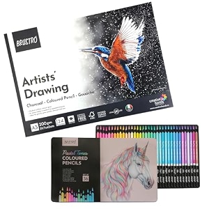 brustro artists39 coloured pencils pastel tone set of 36 with artist drawing glued pad 200 gsm a3 24 sheets