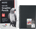 BRuSTRO Artists’ FINEART Graphite Pencil Set of 12 (10B-2H) with Artists Sketchbook A6 Size Wiro Bound 116 Pages 160 GSM
