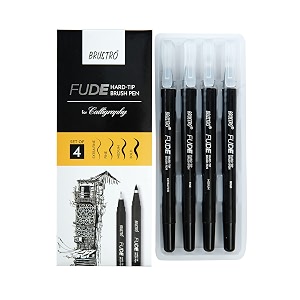 brustro fude hard-tip black ink calligraphy brush pen set of 4 extra-finefinemediumboldideal for colouring colors art supplies paint pastel doodling marker drawing