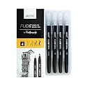 BRUSTRO Fude Hard-tip Black Ink Calligraphy Brush Pen Set of 4 (Extra-fine/Fine/Medium/Bold)|Ideal for Colouring, Colors, Art Supplies, Paint, Pastel, Doodling, Marker, Drawing
