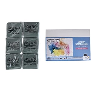 brustro kneadable art eraser pack of 6 artists watercolour paper 300 gsm a4-25 cotton hot pressed 9 sheets