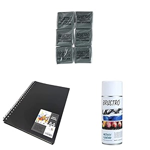 brustro kneadable art eraser pack of 6 amp wiro bound artists sketch book a4 size 116 pages 160 gsm amp artists fixative 400 ml spray can