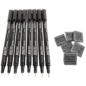 brustro kneadable art eraser pack of 6 brkae6 amp brustro professional pigment based fineliner - pack of 8 black