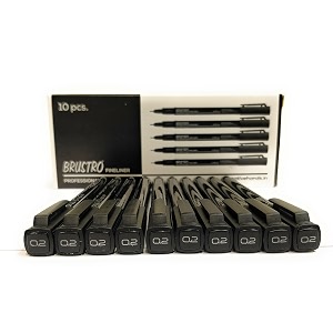 brustro professional pigment based fineliner pen  black box of 10 tip sizes - 02 mm  archivalwaterproofuv resistant inkcomfortable grip ideal for mandaladrawingartist illustrationsketching
