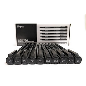 brustro professional pigment based fineliner pen  black box of 10 tip sizes - 01 mm  archival waterproof uv resistant inkcomfortable grip ideal for mandaladrawingartist illustrationsketching