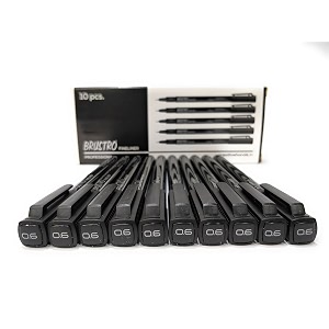 brustro professional pigment based fineliner pen  black box of 10 tip sizes - 06mm  waterproof uv resistant ink comfortable grip ideal for mandala drawingartist illustrationsketching