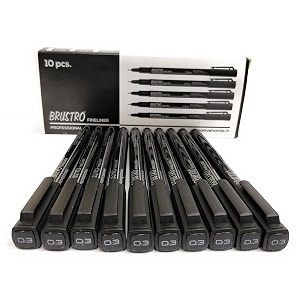 brustro professional pigment based fineliner pen  black box of 10 tip size - 03 mm  archivalwaterproofuv resistant inkcomfortable grip ideal for mandala drawingartist illustrationsketching