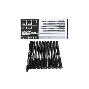 brustro professional pigment based fineliner pen  box of 10  tip size - 10 mm  black  archival waterproof uv resistant ink ideal for mandala drawingartist illustrationsketching