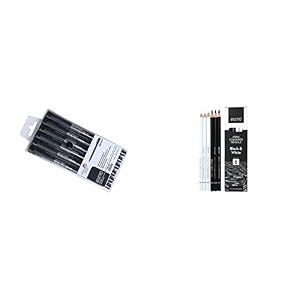 brustro professional pigment based fineliner - set of 6 black artists b ampw coloured pencils set of 3 whites and 3 blacks