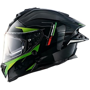 brutale kryptic dual spoiler helmet  aerodynamic full face design  certified isi dot ece  premium safety amp comfort- black green sizel