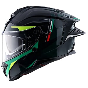 brutale kryptic dual spoiler helmet  aerodynamic full face design  certified isi dot ece  premium safety amp comfort- black green sizes