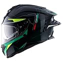 Brutale Kryptic Dual Spoiler Helmet – Aerodynamic Full Face Design | Certified (ISI, DOT, ECE) | Premium Safety &amp; Comfort- Black Green, Size:S