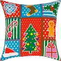 Brvsk Christmas Needlepoint Kit for Adults and Beginners — Patchwork 16″ × 16″ with Clear, Precise Printed Design on Cotton Canvas; Includes 2 Needles, Yarn, and Easy-Read Chart