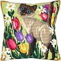 Brvsk Ferine Needlepoint Kit for Adults and Beginners — Siamese Cat 16″ × 16″ with Clear, Precise Printed Design on Cotton Canvas; Includes 2 Needles, Yarn, and Easy-Read Chart
